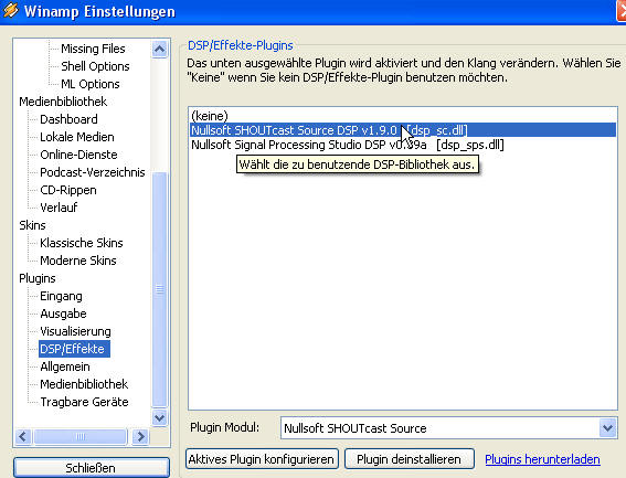 DSP Plugin einstellen