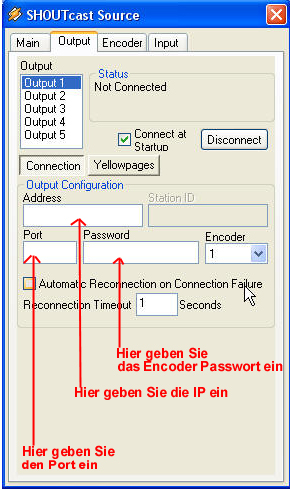 Streamdaten eingeben